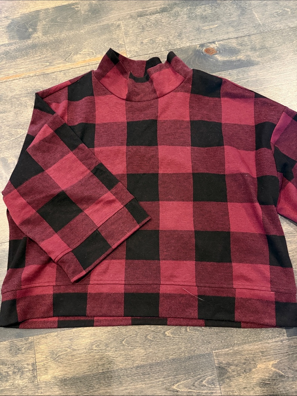 BB Dakota Burgundy and Black Plaid Mock Neck Flannel Top